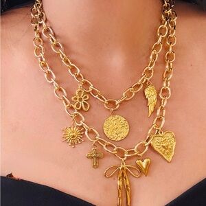 Gold Plated Layered Charm Necklace